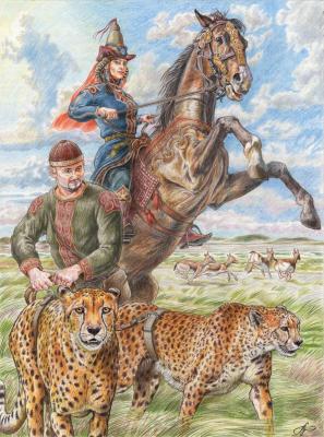 The Kipchak Princess. Hunting with cheetahs. Shkurko Anton
