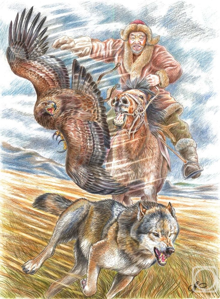 Shkurko Anton. The old hunter. Hunting with a golden eagle for a wolf