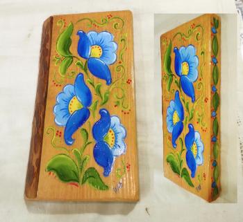 Board. Blue flowers