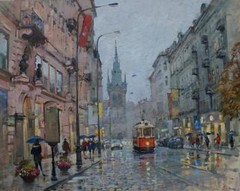 Prague Tram (Red Umbrellas). Stutz Ekaterina