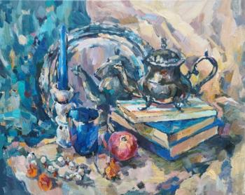Still life with silver teapot