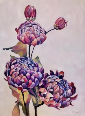 Lilac Chrysanthemums (Brushstroke Painting Flowers). Volna Olga