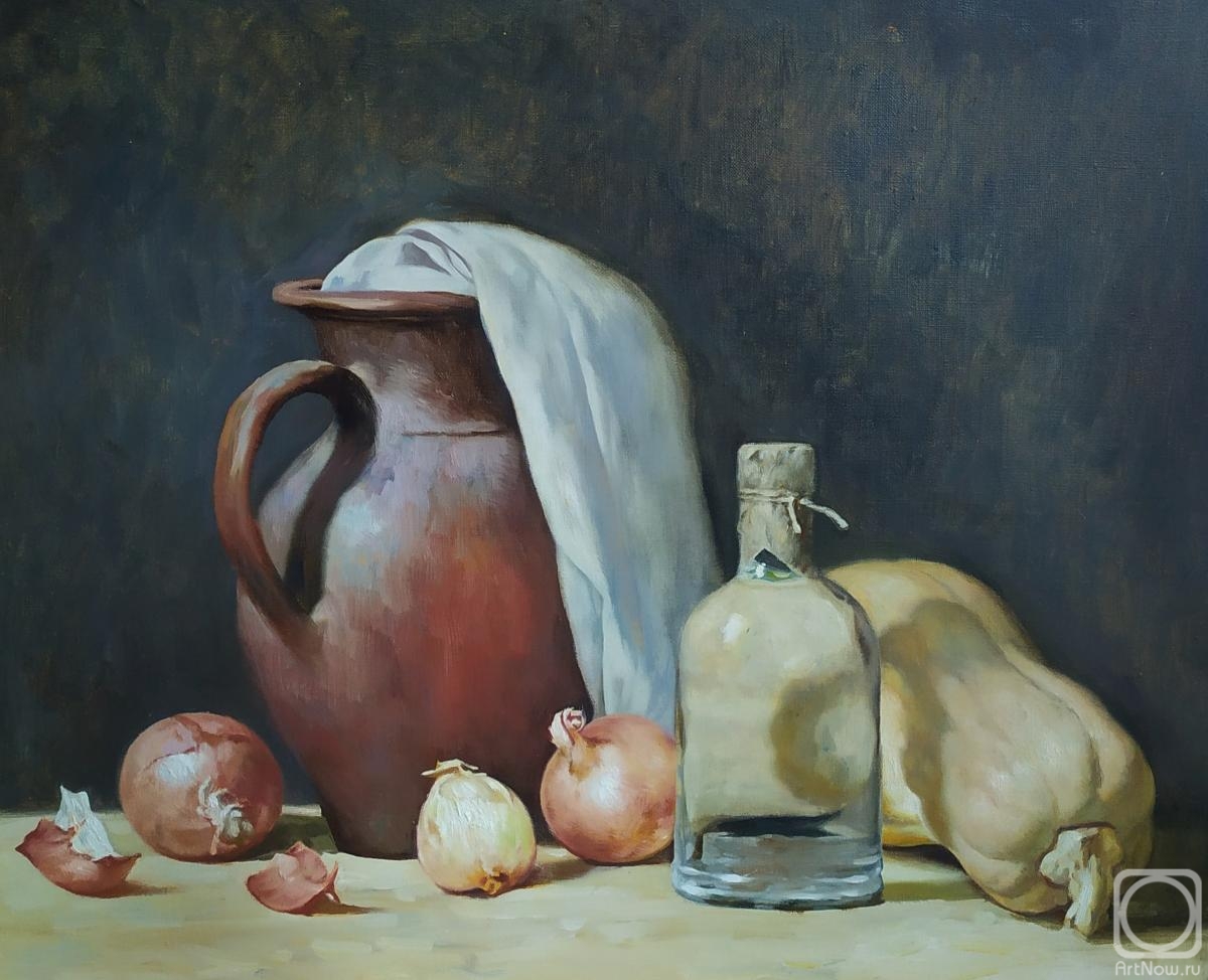 Yunina Elena. Still-life with jug and pumpkin