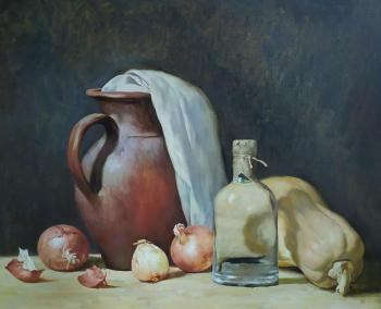 Still-life with jug and pumpkin. Yunina Elena
