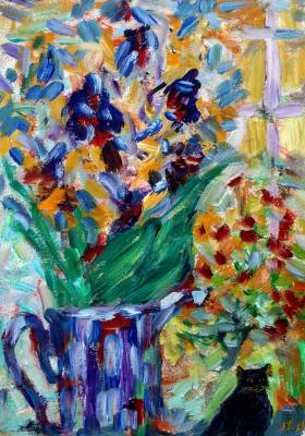 Irises in a blue jug. Kovaliova Elena