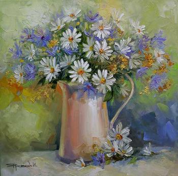 Bouquet with daisies and cornflowers (Painting Field With Daisies). Iarovoi Igor