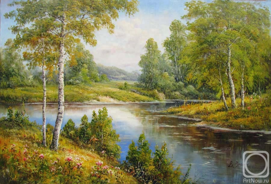 Zorin Vladimir. Birch trees in a forest river