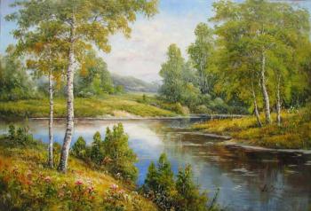 Birch trees in a forest river. Zorin Vladimir