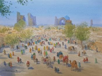 Road to Bibi Khanum in Samarkand (Buy Watercolor Paintings). Mukhamedov Ulugbek