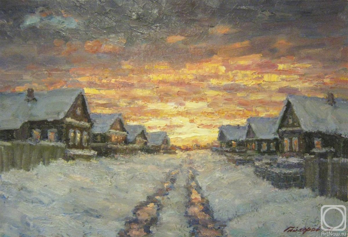 Gaiderov Michail. Thaw. Winter evening in the village