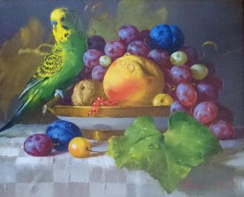Still life with a green parrot. Bashirov Andrey