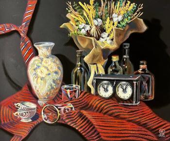 Still life with a dry bouquet and a chess clock (Clock Glass). Lukaneva Larissa