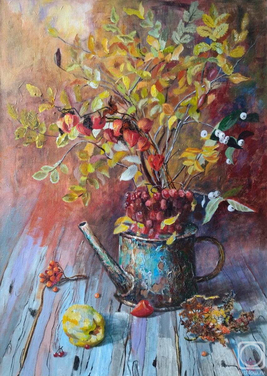 Erkenova Evgeniya. Still life with quince and physalis