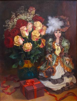 A bouquet of roses and a doll. Shumakova Elena