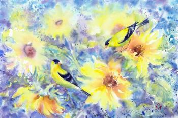 Sunflowers and birds. Masterkova Alyona