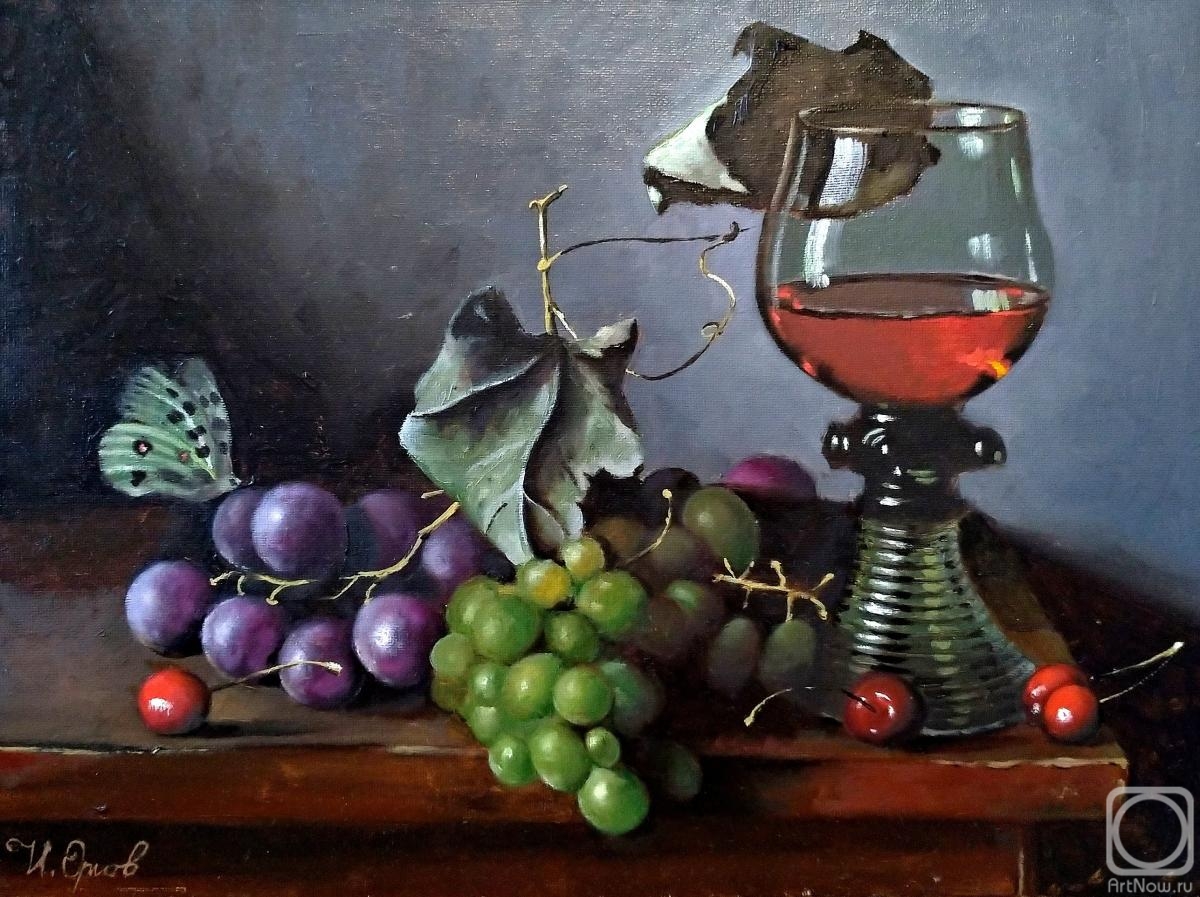 Orlov Ilya. Still life with a glass and a butterfly