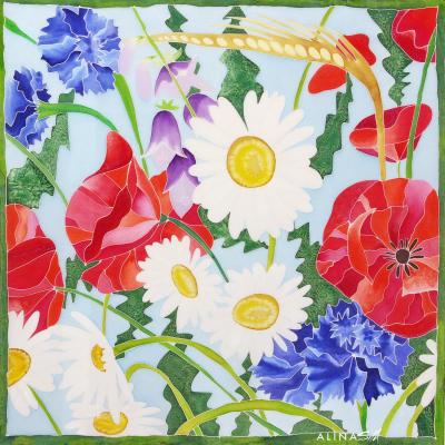 Handkerchief "Daisies on Blue". Moshnina Alina