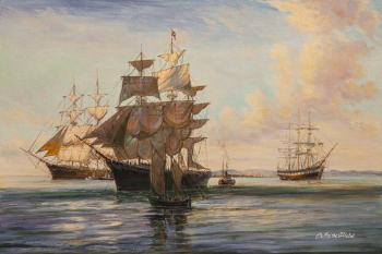 Ships in calm (Calm Oil Painting). Lagno Daria