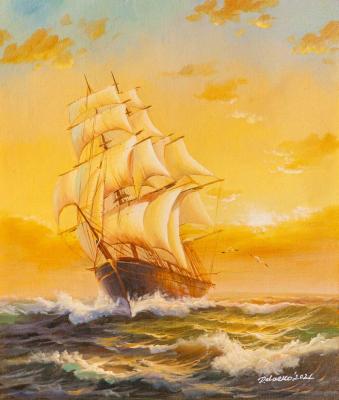 Sailboat. Filling the sails with the sun. Lagno Daria
