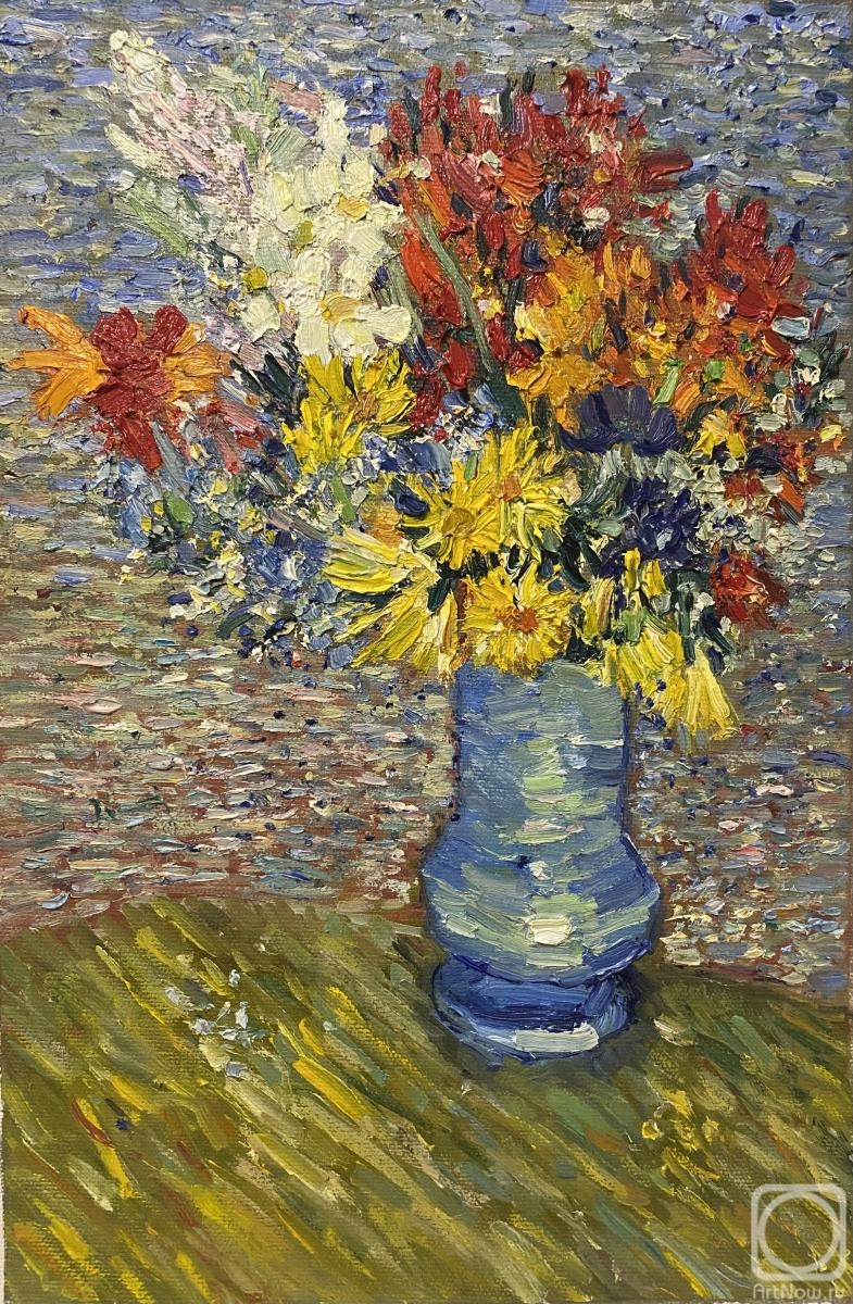 Voloshin Nikita. Flowers in a blue vase