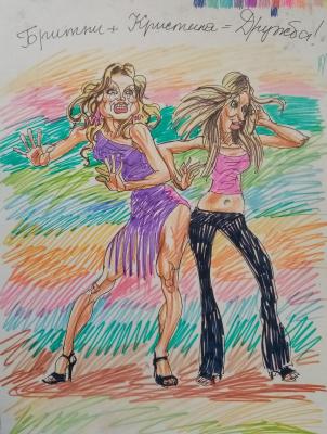 Painting Christina and Britney (Friendly Cartoon, version 1). Dobrovolskaya Gayane