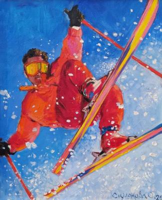 Skier in red