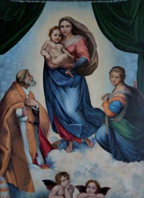A copy of the painting "Sistine Madonna" by the Renaissance artist Raphael Santi in 1514 ( ). Arlachyov Leonid