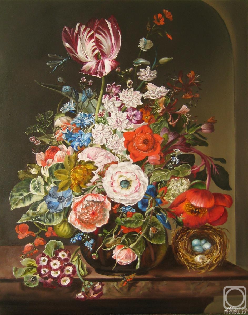 Shaykina Natalia. FLOWERS Painting Original Oil on Canvas, Dutch Still Life Floral Art, Extra Large Painting Bouquet of Flowers Dark Background, Gift for Wife