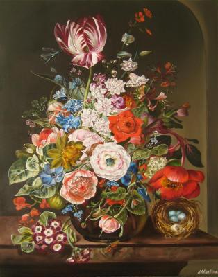 FLOWERS Painting Original Oil on Canvas, Dutch Still Life Floral Art, Extra Large Painting Bouquet of Flowers Dark Background, Gift for Wife (Dutch Floral Still Life). Shaykina Natalia