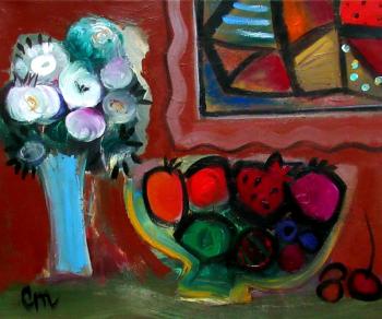 Still life with abstract painting
