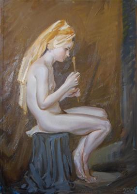 Painting A girl with a flute. Dobrovolskaya Gayane