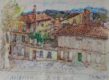 Avignon, old houses with tiled roofs