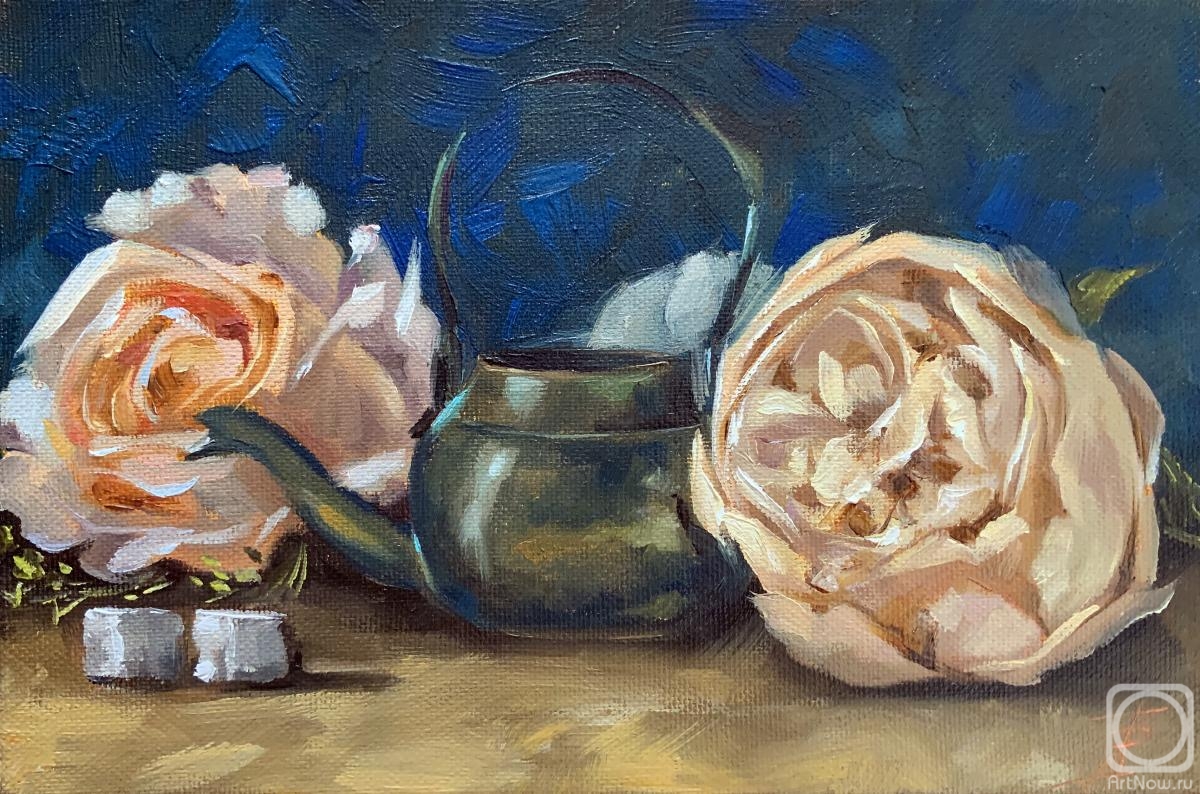 Borsch Anna. Brass teapot and flowers