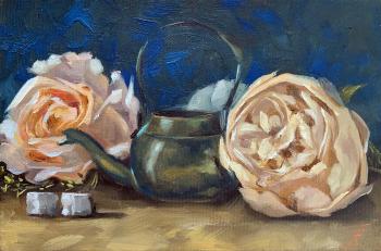 Brass teapot and flowers. Borsch Anna