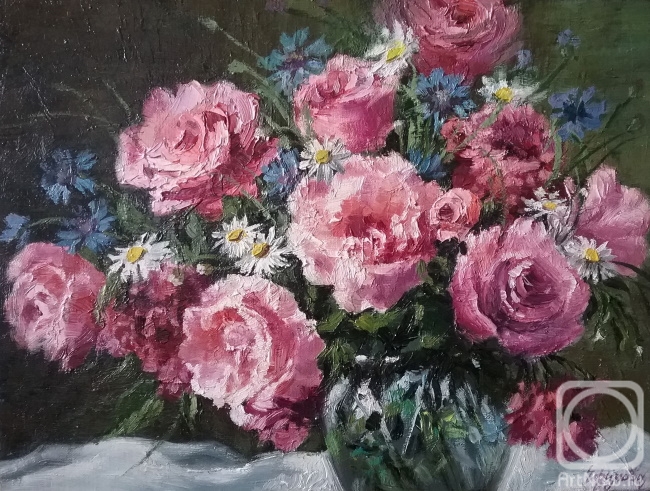 Efimova Tatiana. Pink roses in a crystal vase