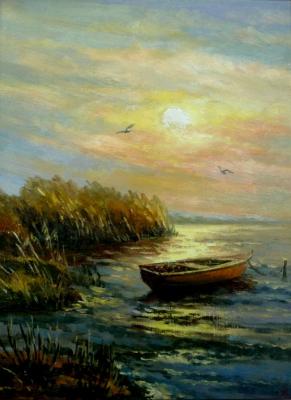 River landscape with a boat. Efimova Tatiana