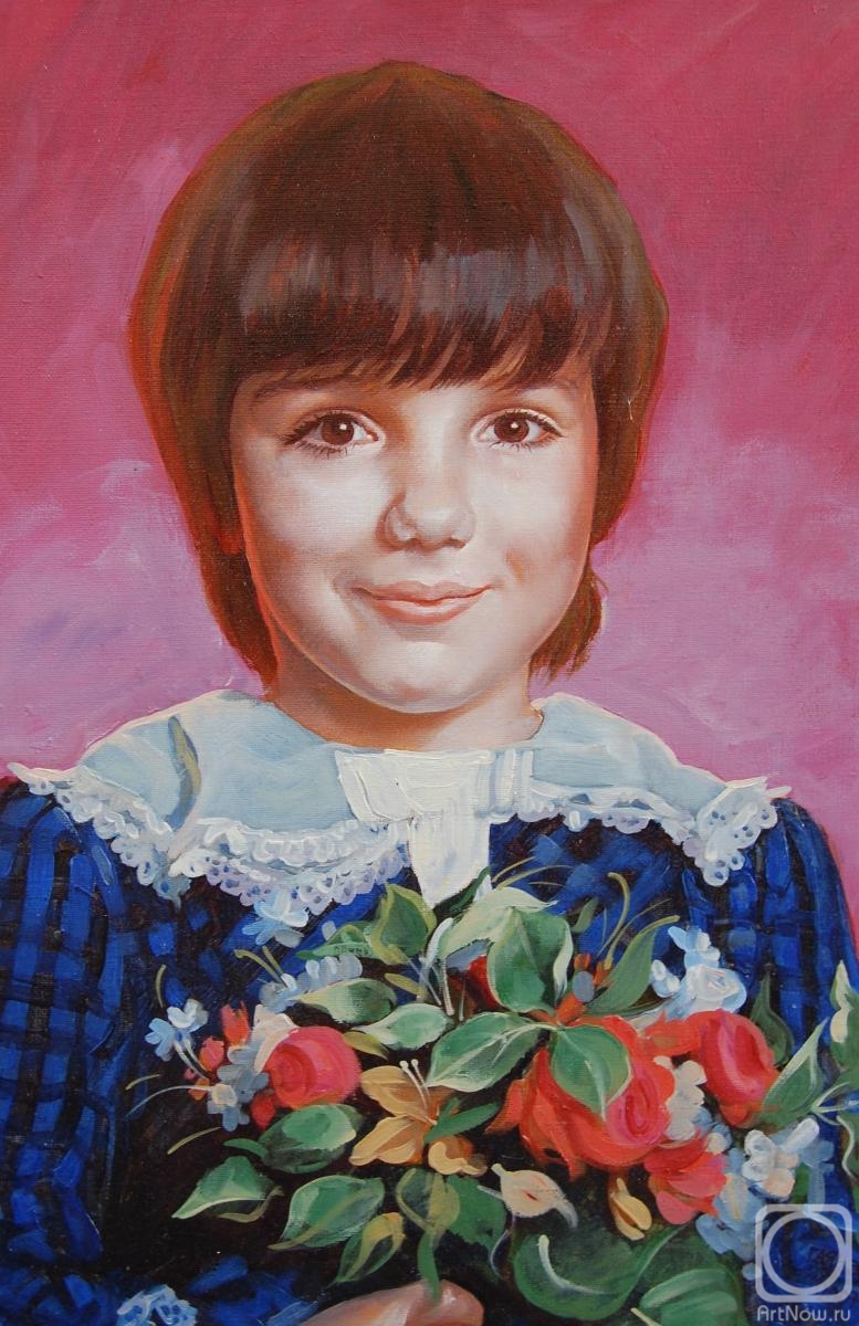 Dobrovolskaya Gayane. The Portret of My Daughter with a bouquet of flowers, from a photo