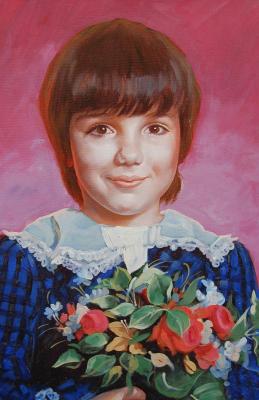 The Portret of My Daughter with a bouquet of flowers, from a photo ( ). Dobrovolskaya Gayane