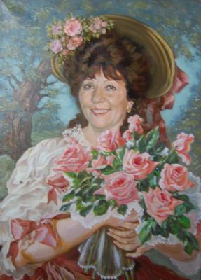 Portrait of a lady in a straw hat, from a photograph