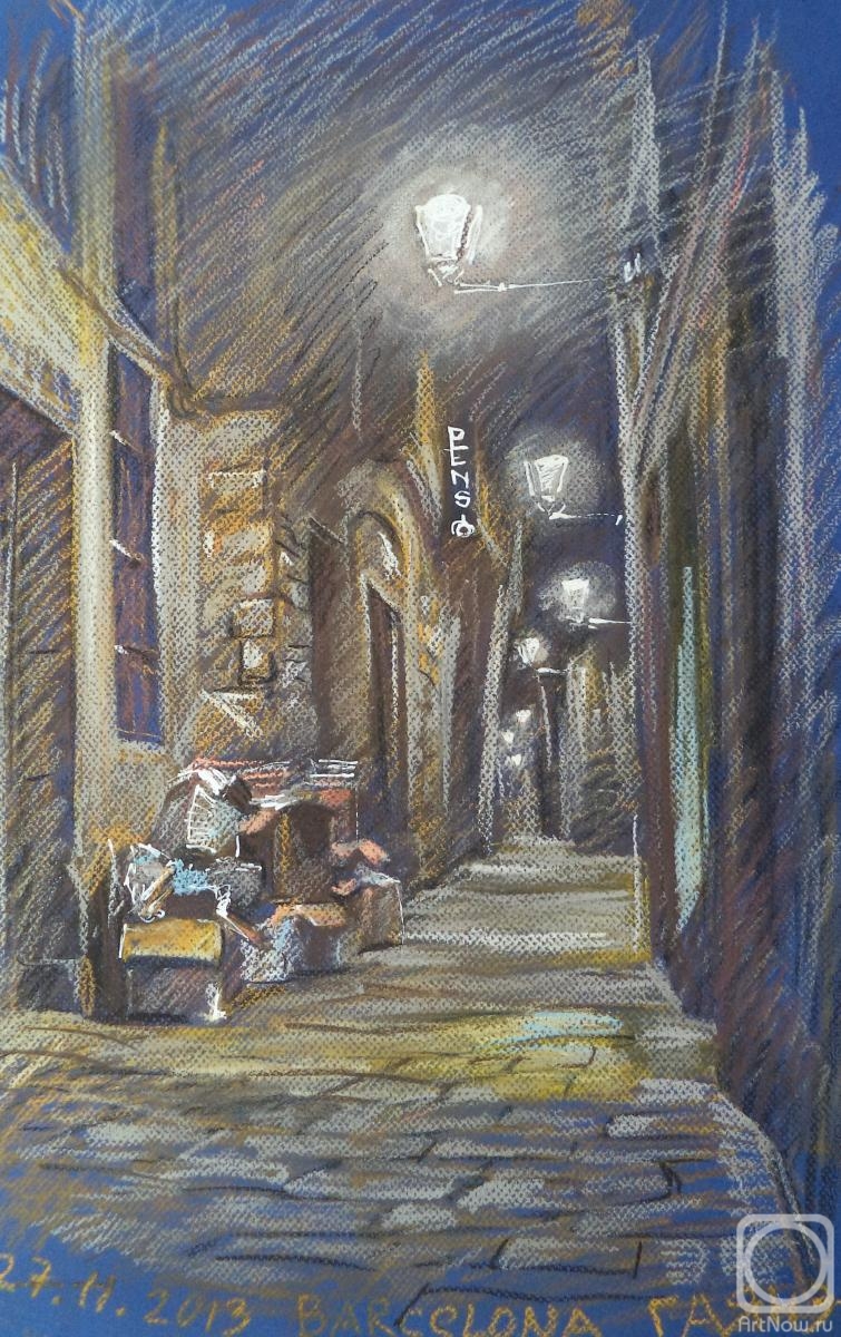 Dobrovolskaya Gayane. Little Street in Barcelona, the Night