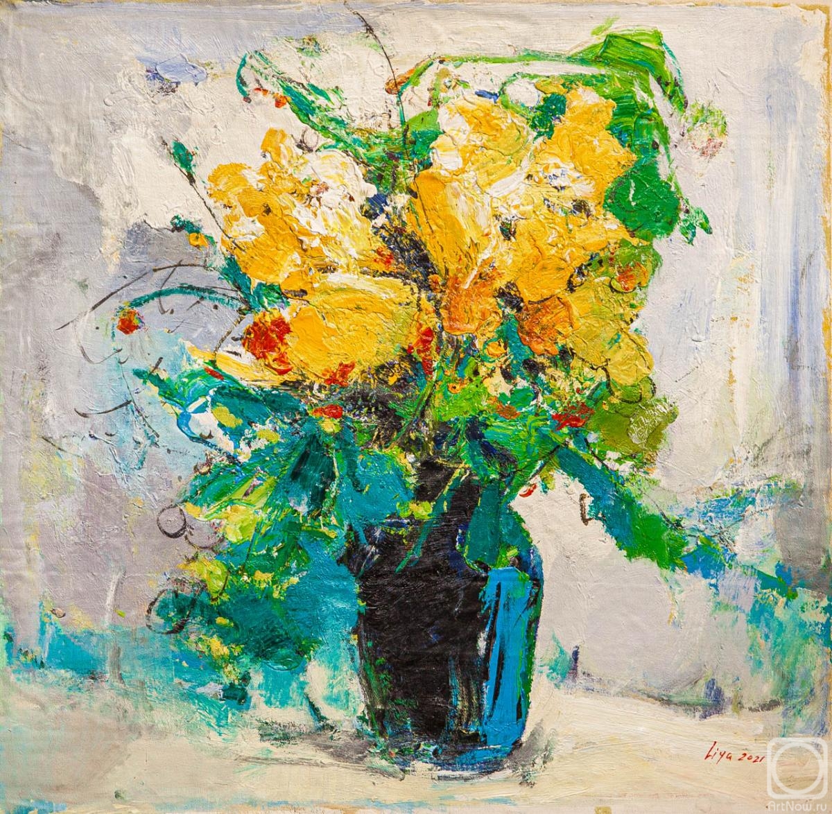 Gomes Liya. Yellow bouquet in the style of impressionism