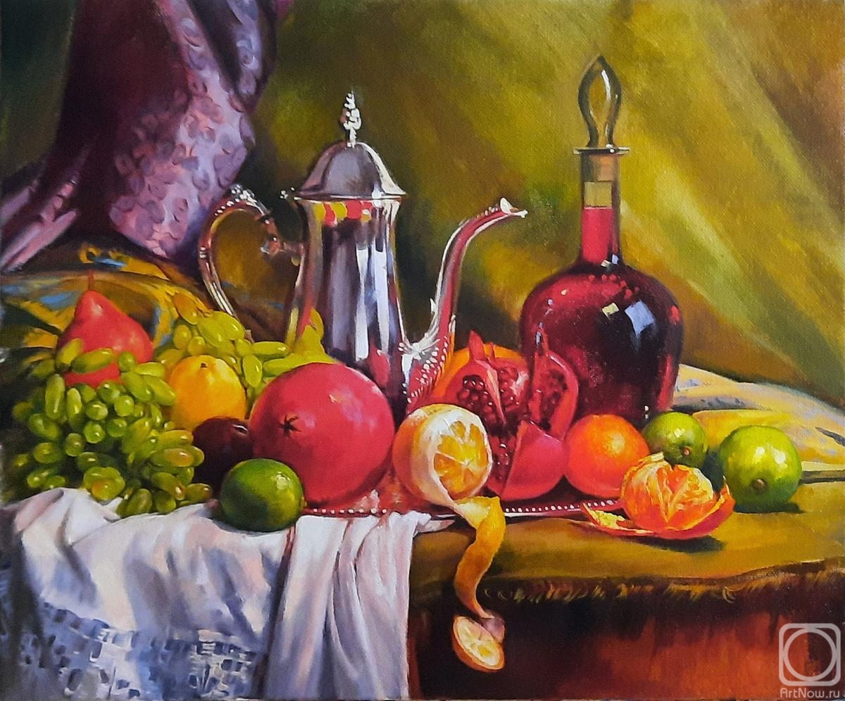 Manukhina Olga. Still life with fruit and wine