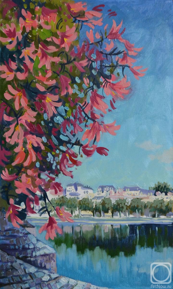Stolyarova Olga. Pink flowers. View from the bridge of vierzon