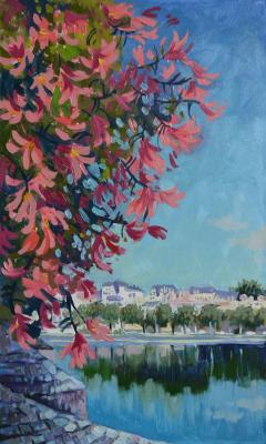 Pink flowers. View from the bridge of vierzon (View Of The City From The Water). Stolyarova Olga