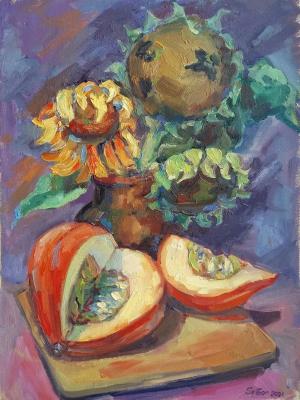 Pumpkins and sunflowers. Gortseva Svetlana
