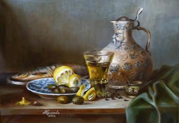 Stillife with olives and fish (Artpainting). Kulakova Aleksandra