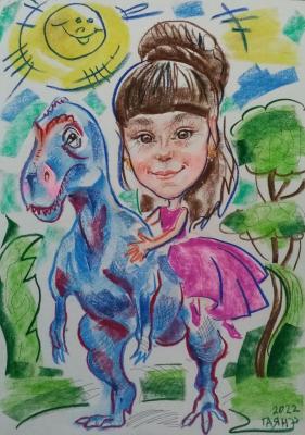 Riding a dinosaur, from a photo. Dobrovolskaya Gayane
