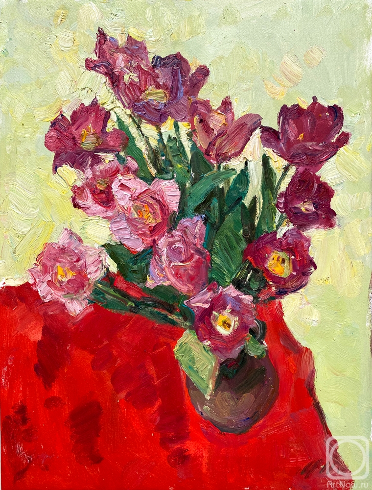 Zhukova Juliya. Tulips on the red