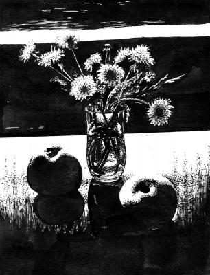 Dandelions and Apples (Black And White Flowers). Abaimov Vladimir