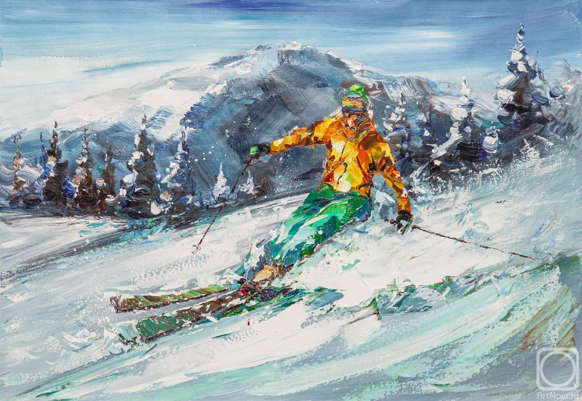 Rodries Jose. Skier. Going down the mountain